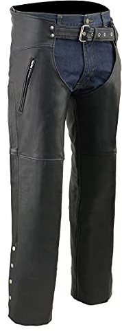 Milwaukee Leather SH1190 Leder-Chaps für Herren, Reißverschluss, Oberschenkeltasche, Netzfutter, Motorradfahrer, Schwarz, Größe 3XL