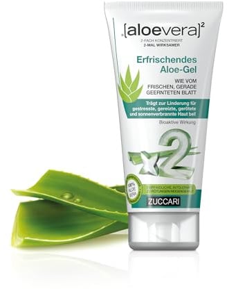 ZUCCARI Aloe Vera Gel - 100 Prozent Pur (150ml) - Doppelt konzentrierte Feuchtigkeitscreme für besonders strapazierte Haut & bei Sonnenbrand - Erfrischendes Gel Puree für Gesicht, Körper und Kopfhaut