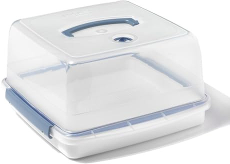 LocknLock Luftdichter Kuchenträger mit Griff, quadratischer Kuchenbehälter mit 4-seitigem verschließbarem Deckel, transparent/blau, 12,6 l Kuchenbox