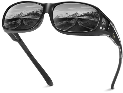 Duco Herren und Damen Sonnenbrillen Polarisiert Unisex Brille Überbrille für Brillenträger Fit-over Polbrille 8953 L - Schwarz, Grau