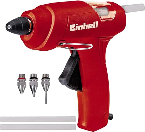 Einhell Heißklebepistole TC-GG 30 (mechanischer Vorschub, Sichtfenster, Aufstellbügel, inkl. Standard-, Flach-, Verlängerungsdüse, 3 Klebestifte)