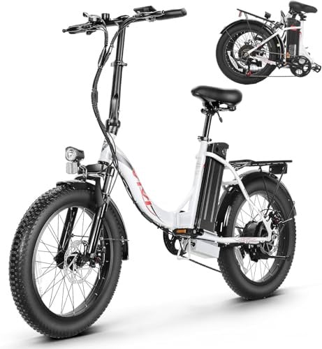 ANCHEER Klapprad E-Bike, 20*3.0 Elektrofahrrad mit 36V 10.2Ah Lithium-Akku für Lange Reichweite bis 100KM, 250W Motor, 7 Gang für Herren Damen (Weiß Klapprad)