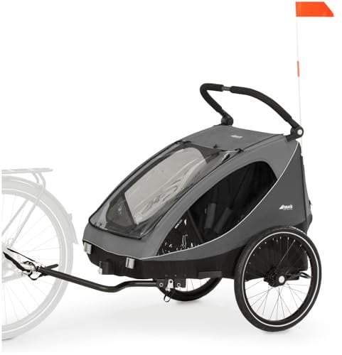 hauck Dryk Duo, Grey - 2in1 Fahrradanhänger & Kinderwagen für 2 Kinder ab 6 Monaten bis 22 kg/120 cm/4 Jahre, für Zwillinge & Geschwister, Faltbar, XL Stauraum, für Fahrrad, E-Bike & Pedelec