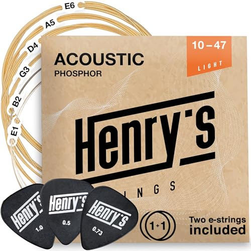 Light Gitarrensaiten Westerngitarre 10-47 - Brillante Klangqualität Westerngitarre Saiten - Phosphor Bronze 6+1 Saiten Set & 3 Plektren - Western Gitarrensaiten Stahl - Acoustic Guitar String Light