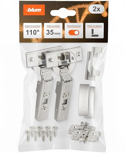 BLUM 2x CLIP top BLUMOTION Möbelscharnier 110° I Softclose Topfscharnier 35mm I separat montierbare CLIP Kreuzmontageplatte, 0mm Distanz | Dreidimensionale Fronteinstellung | Vernickelt | Eckanschlag