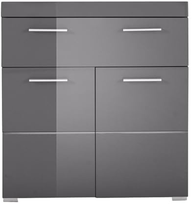 trendteam smart living - Amanda - Kommode - Grau Hochglanz - Standschrank - (BxHxT) 73 x 79 x 31 cm - 2 Türen mit moderner Fräsung und 1 großen Schublade - silberfarbene Griffe - Kratzfest