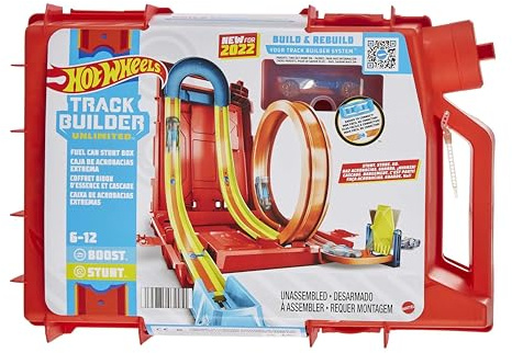 Hot Wheels Autorennbahn Benzinkanister, Stunt-und Rennaction für Spielzeugautos, mit Looping Track, Aufbewahrungsbox, Auto Spielzeug, Spielzeug ab 6 Jahre, HDX78