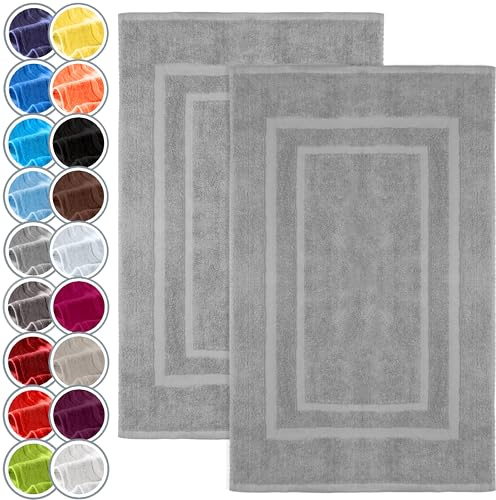 NatureMark 2er Pack Badvorleger Badematte | Premium Qualität | 100% Baumwolle | 50 x 80 cm | Duschvorleger Duschmatte Doppelpack | Farbe: Silber grau