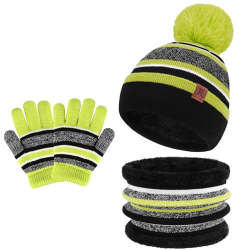 Bequemer Laden Winter Mütze Kinder Loop Schal Handschuhe 2-7 | Warm Wintermütze Strickmütze Bommelmütze Thermo Schlauchschal Winterhandschuhe für 2-7 Jungen Mädchen Weihnachtsgeschenke