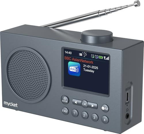 Mycket Tragbares DAB/DAB+ Radio, UKW Digital Radio mit 2025 Neuesten Signalempfängertechnologie, FM Wiederaufladbar Radio mit Bluetooth 5.0, Dual Wecker, 40 Voreingestellte, 2,4 großes Farbdisplay