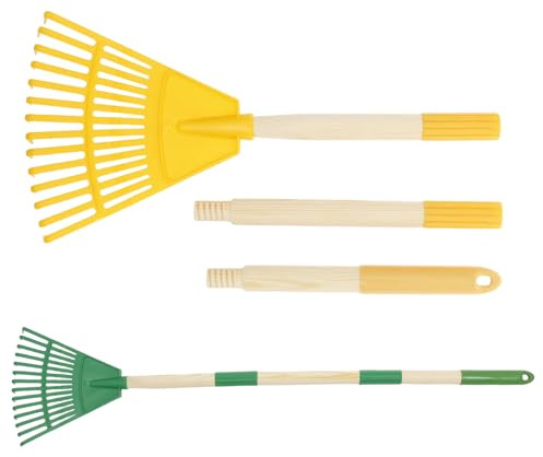 2 Stück Laubbesen für Kinder Laubharke mit 14 Zinken und 67 cm Stiel | Abnehmbar Fächerbesen Kinder aus Naturholz, Stabiler Rasenbesen, Gesamtlänge 86 cm