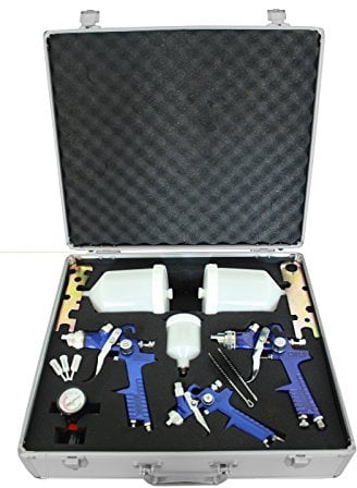 TRUTZHOLM HVLP Lackierpistolen 3er Set Spraypistole im Alu-Koffer | Lackierpistole, Farbsprühpistolen, Druckminderer, Spritzpistole, Farbspritzpistolen