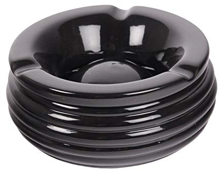 Windaschenbecher XXL 15cm Durchmesser Keramik Weiss oder Schwarz Rund mit Rillen Aschenbecher für Innen und Außen Windascher (Schwarz)