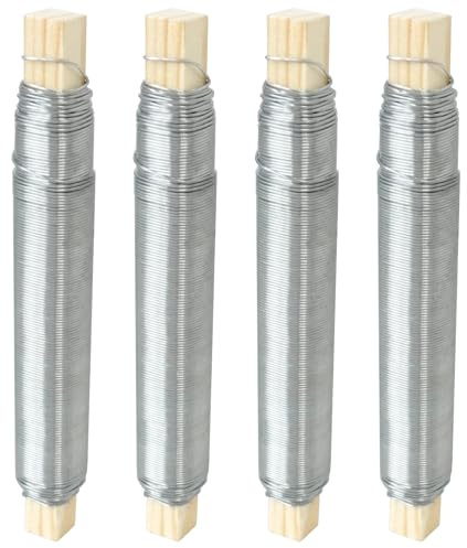 4Stk Basteldraht Silber Wickeldraht Bindedraht Rostfrei Verzinkt,Wickeldraht Lose auf Holzwickel,Stärke 0,7mm Je 30m100g Als für Binden von Adventskranz von Blumen und Pflanzen Basteldraht(Silber)