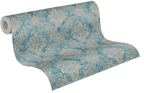 A.S. Création Vliestapete 10,05 m x 0,53 m mit floralen Ornamenten - Blau, Braun, Metallic - Barocktapete im Metallic-Look - 336075