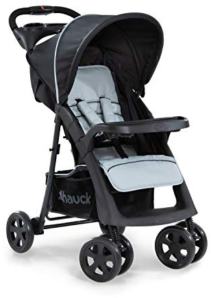 hauck Shopper Neo II, Schwarz Grau - Kinderbuggy mit Liegeposition ab Geburt bis 22 kg, 2x Tablett mit Getränkehalter, Einhändig Klein Zusammenklappbar, Tasche im Verdeck, XL Korb