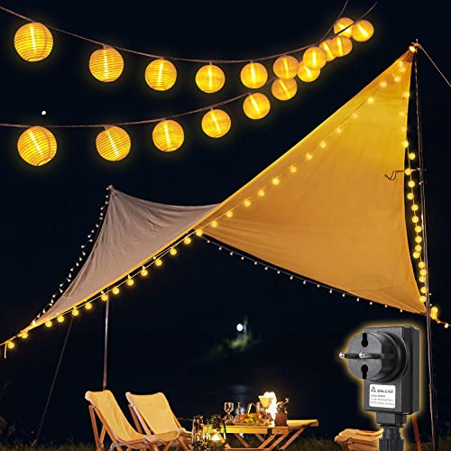 SALCAR 10m LED Lampion Außen, 30er Laternen LED Lichterkette, Wasserdicht Gartenlaterne Deko für Draußen mit 8 Beleuchtungsmodi, 31V Sicherheitsnetzteil - Warmweiß