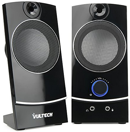 VulTech SP-330 Lautsprecher USB 2.0 für PC und Notebook, 3 W RMS, Stereo-Audio, kristalline Metall-Treiber mit 2,25 Zoll, Lautstärkeregler und Kopfhörerausgang, 3,5 mm Klinke, Stromversorgung über USB