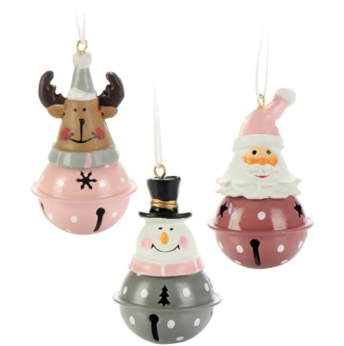 com-four® 3-teiliges Hängedeko Set aus Metall 7 x 4 cm - Weihnachtsmannfigur, Schneemannfigur und Rentierfigur zum Aufhängen - weihnachtliche Dekoration - Weihnachtsdeko (braun/rosa/grau - 3X)