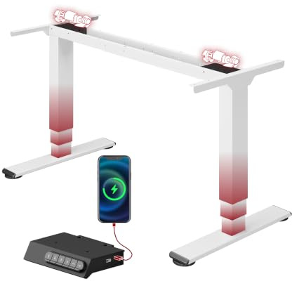 SANODESK Höhenverstellbarer Schreibtisch Gestell Elektrisch mit Dualmotor | 3-stufiges Tischgestell mit USB-Anschluss 60–125 cm, 100 kg Tragkraft, 4 Memory-Funktionen, Kollisionsschutz (Weiß Plus)