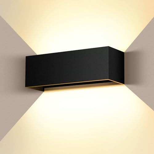 Cwycfw LED Wandleuchte 36W 3000lm, auf/ab einstellbar IP65 Schwarz 3000K | 3000K Warmweiß , Aluminium, 0-120° Winkel,Wandlampen Außen / Innen für Wohnzimmer Flur Balkon Garten