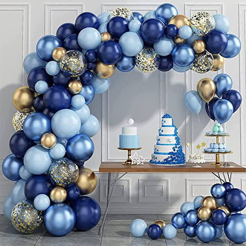 Luftballons Girlande Blau, 133 Stück Luftballons Geburtstag Blau Gold, Blaue Ballons Girlande mit Konfetti Ballons, Ballongirlande Marineblau für Geburtstagsdeko Mann Babyparty Deko Junge Vatertag