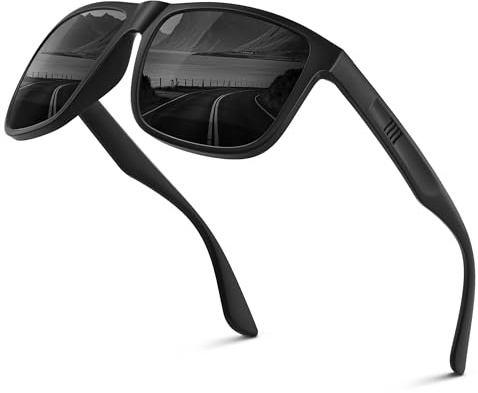 Wrimen Sonnenbrille Herren-Polarisiert-UV400 Schutz-Mode-Retro-Unisex-Ultraleicht-Sonnenbrillen-Klassisch Rechteckig-Outdoor Sport Brille für Fahren Reise Angeln Schwarz