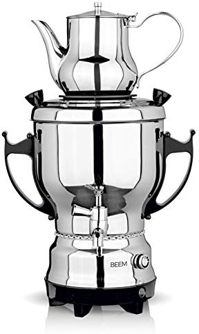 BEEM TEA-CLASSIC Samowar - 3L | Edelstahl / Schwarz | großer Teekocher auch für Gastrobetriebe | Mit Edelstahl-Ablasshahn | Stufenlos einstellbarer Temperaturregler | Mit 1 L Teekanne