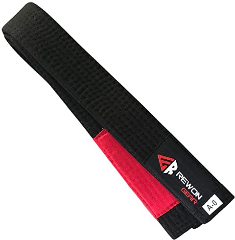 Rewon Gear Jiu Jitsu BJJ Premium-Gürtel – Profi-Gürtel mit Ärmelsteg für Ranglistenstreifen, langlebig (Schwarz, A1)