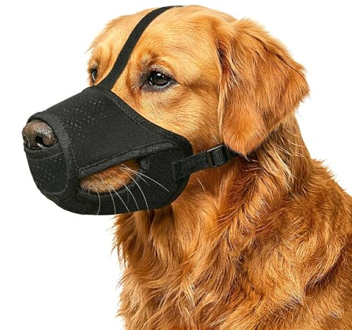 Colenumone Maulkorb Für Hunde – Weicher Netzmaulkorb für kleine, mittelgroße und große Hunde, verstellbar, um Bellen, Aasfressen, Lecken und Kauen zu verhindern und Beißen zu verhindern, Schwarz（S）