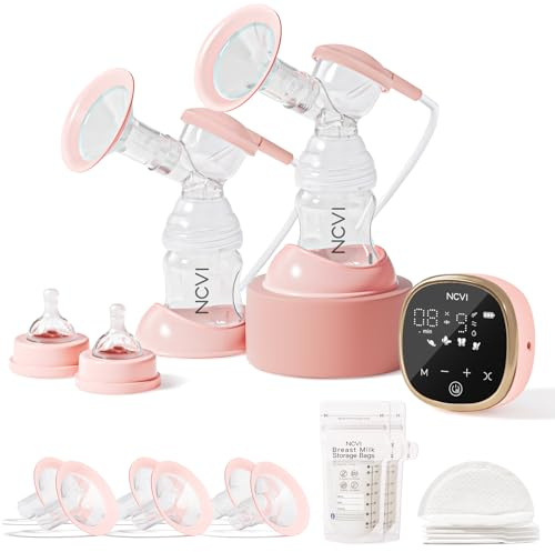 NCVI Milchpumpe Elektrisch mit 4 Modi & 9 Stufen für effizientes Abpumpen der Muttermilch, Ultra-Leise (40dB), Anti-Rückfluss, USB-Aufladbar – Inkl. 10 Muttermilchbeutel & 6 Stilleinlagen (Rosa)