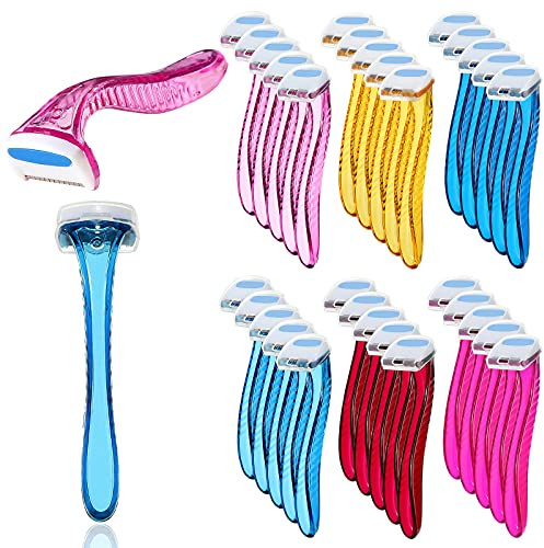 Honoson 30 Stücke Bikini Rasierer T-Typ, Hellblau | Persönlicher Damen Trimmer, für Achsel und Intimbereich, Hellgelb, Hellrosa, Rose, Blau, Tiefrosa