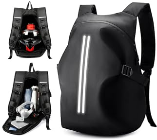 WEPLAN Motorrad Rucksack Herren Wasserdicht Helm Rucksack Motorrad Rucksäcke Helmrucksack Motorradhelm Damen Motorcycle Backpack Herren Reise Rucksäcke Leicht Motorradrucksäcke Reflektierend,Schwarz