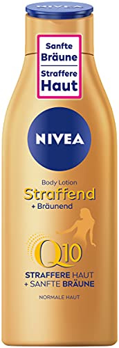 NIVEA Body Lotion Straffend + Bräunend Q10, Pflege für eine sanfte Bräune mit frischem Sommerduft, Hautpflege für straffere Haut in nur 10 Tagen (200 ml)