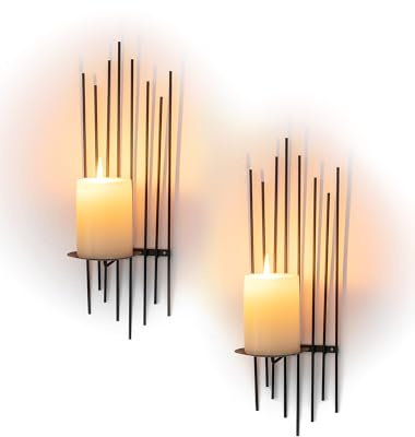 Sziqiqi Kerzenhalter Wand Schwarz Metall: Kerzenständer Wand 2er Set für Stumpenkerzen - Moderne Wandkerzenhalter als Wanddeko für Wohnzimmer Schlafzimmer Kamin Flur Esszimmer Badezimmer