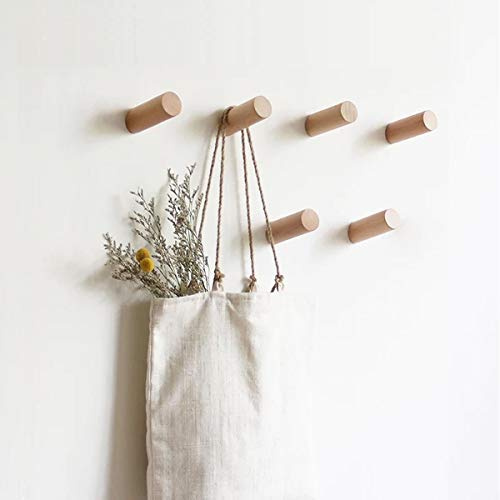 HomeDo Wandhaken Holz Rund,Kleiderhaken Holz Wand, Dekorative Garderobenhaken Holz, Vintage Garderobe,Holzhaken,Huthaken (Buche-6cm, 6p)