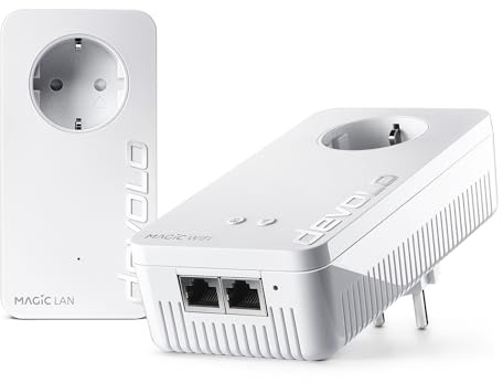 devolo Magic 2 WiFi next Starter Kit, WLAN Powerline Adapter, bis zu 2.400 Mbit/s, Mesh WLAN Steckdose, 2x Gigabit LAN Anschluss, dLAN 2.0, weiß