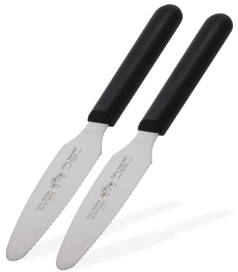 Otto Herder 2in1 Brötchenmesser, 2er Set, Solingen, rostfreier Edelstahl, 21 cm, Glattschliff & Wellenschliff, Ideal zum Schneiden von Brötchen & Bestreichen von Butter, Kunststoffgriff.