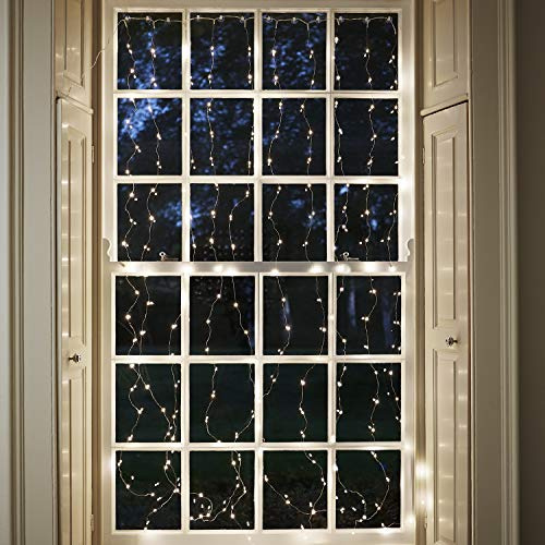 Lights4fun Lichtervorhang | 200 warmweiße Micro-LEDs auf Silberdraht | strombetrieben mit Netzstecker & Timer | Weihnachten Fenster Beleuchtung Deko Advent Innen | Curtain Fairy Lights | 2 m x 1 m