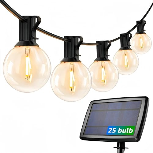 LE Solar Lichterkette Glühbirnen Aussen, 7.62M 25 LEDs G40 Außen Beleuchtung, USB wiederaufladbar, 4 Modus Solarlichterkette für Garten, Hochzeit, Balkon, Haus, Weihnachten Deko, Warmweiß