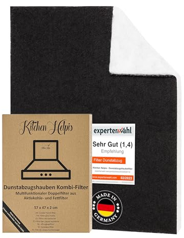 Kitchen Helpis® Dunstabzugshauben-Filter mit AKTIVKOHLE & FETTFILTER | 57x47 cm [zuschneidbar] - 2 cm dick -, Aktivkohlefilter für Dunstabzugshaube, Kombifilter, Filter Dunstabzugshaube