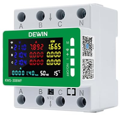 Wattive Stromzähler 3 Phasen, 9 in 1 Wlan Tuya Smart Meter Digitaler Stromzähler Hutschiene Drehstromzähler AC 85-290V 0-80A Wechselstromzähler KWh Zähler Amperemeter