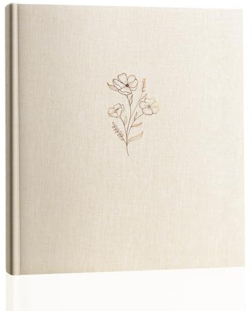 Glodenmemo Fotoalbum zum Einkleben, Fotobuch mit 100 weißen Seiten mit Pergamin Trennblätter, Foto Album mit Leinen Einband, bis zu 500 Bilder, Hochwertiges Papier, 31 x 33 cm (Beige)