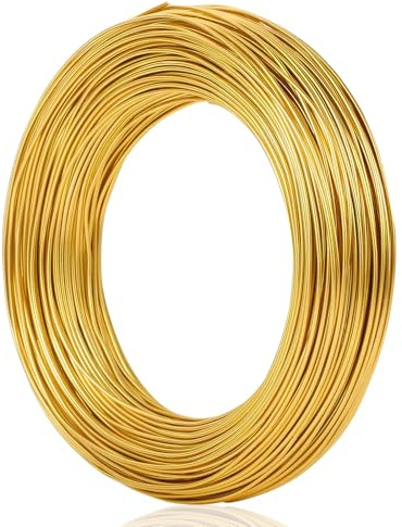 Tenbrachian Basteldraht 1mm x 60m, Draht Zum Basteln, Aluminium Schmuckdraht, Aluminiumdraht Basteldraht Golddraht zum Basteln, Weicher Bindedraht für DIY Skulpturen Schmuckherstellung(Gold)