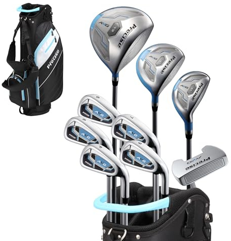 Precise AMG Damen Golfschläger Komplettset - Inklusive Driver, Fairwayholz, Hybrid, 6-PW Eisen, Putter, Standbag & Schlägerhauben - Rechtshänder, leichte Graphitschäfte - Regular & Petite Größen