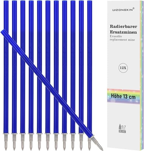 Radierbare Ersatzminen Kompatibel Mit Legami | [ Blau, 12er], Spitze 0,7mm,Höhe 13 cm, Radierbare Tintenrolle