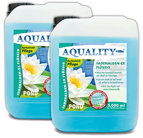 AQUALITY Gartenteich Fadenalgen-EX Flüssig (Flüssiger Fadenalgenvernichter, Algenmittel, Algenentferner. Löst Sich schnell im Teich auf), Inhalt:10 Liter