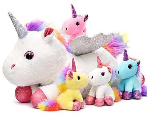 TacobearEinhorn Kuscheltier Geschenke für Mädchen Spielzeug Einhorn Mama mit Babys Pferd Plüschtier Spielzeug Geschenk für Kinder Mädchen 3-8 Jahre