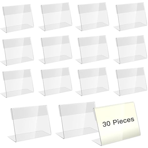 Preisschilder Aufsteller Acryl 30 Stück, Buffet Schilder 9x6cm | Etikettenhalter Namensschilder Tisch, Transparente Tischaufsteller für Buffet Hochzeit Candy Bar Café Büro