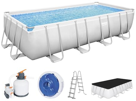 Bestway Power Steel Frame Pool Komplett-Set mit Sandfilteranlage 549 x 274 x 122 cm, lichtgrau, eckig